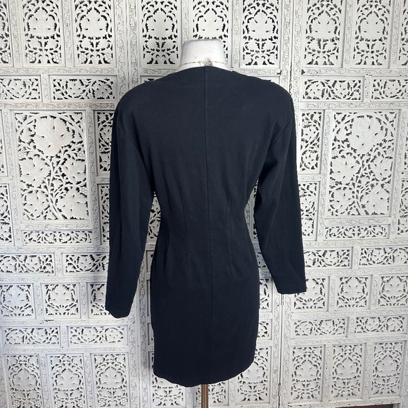 Vintage Brass Plum Nordstrom Black Strong Shoulder Long Sleeve Button Up Dress - Picture 6 of 7